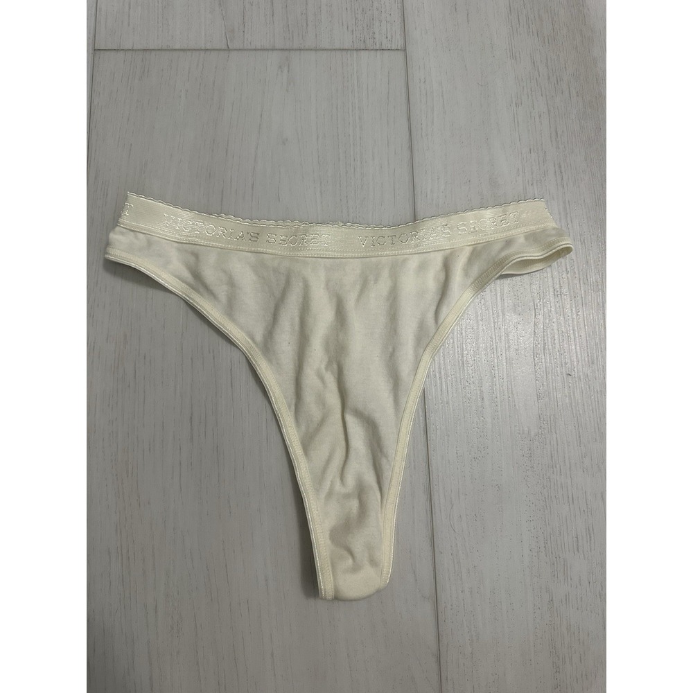 Vintage Victoria's Secret Cotton Thong Panties Sz M Ivory
